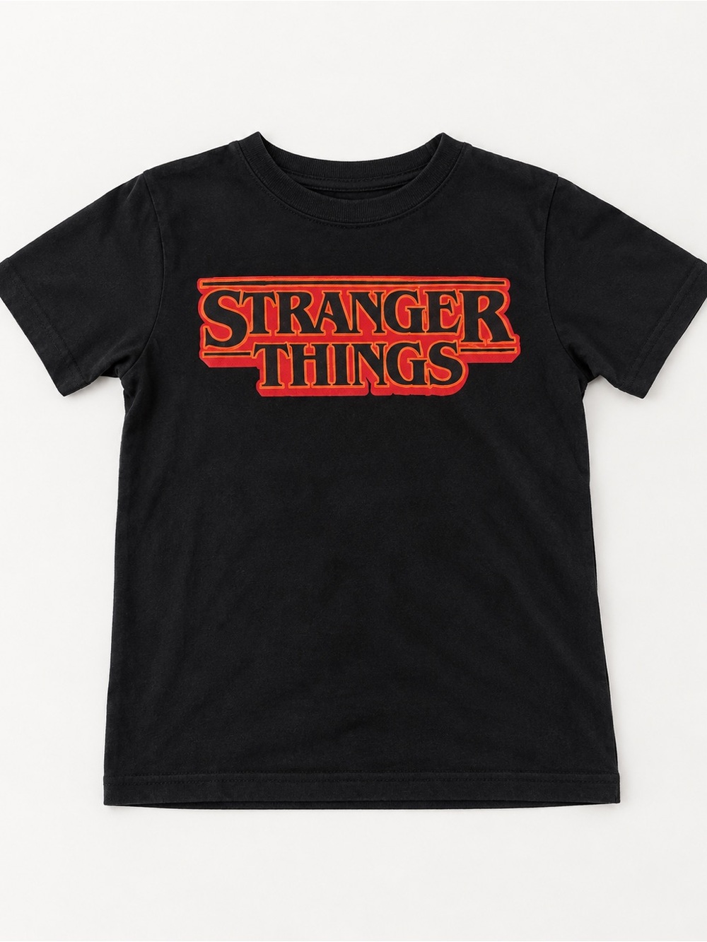 Kids Stranger Things Black Short Sleeve Tee with Orange Logo size 8 kids